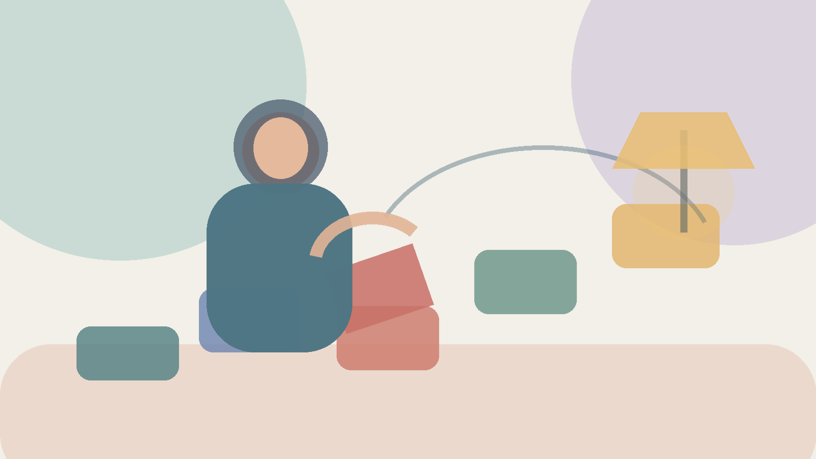 Devrilen küçük bir plan bloğunun ardından yeni bir yola yönelen yüz detaysız soyut figür